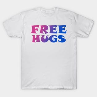 Pink and Blue Gradient Free Hugs Fun Typography Graphic Design T-Shirt